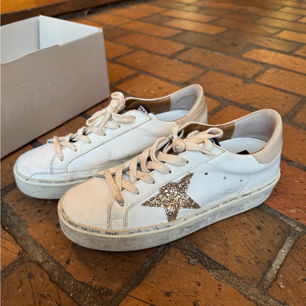 Golden Goose White and Gold Star Sneakers